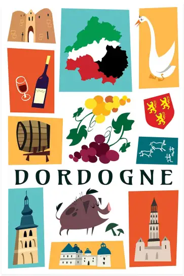Affiche dordogne icônes-poster symboles périgord illustré
