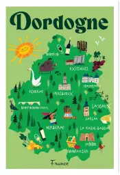 Affiche carte dordogne-poster carte illustrée périgord