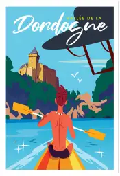 Affiche vallée dordogne vintage-poster canoë périgord