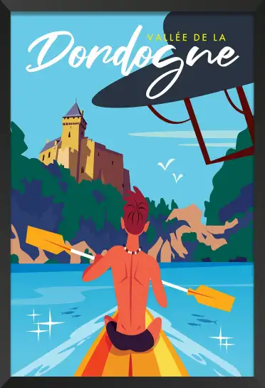 Affiche vallée dordogne vintage-poster canoë périgord