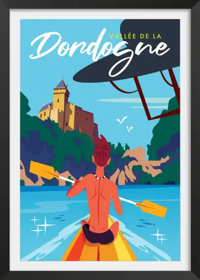 Affiche vallée dordogne vintage-poster canoë périgord