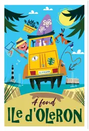 Affiche À fond Île d'Oléron - Illustration rétro voiture de vacances