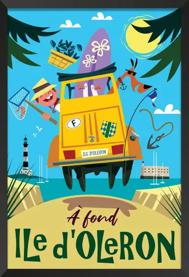 Affiche À fond Île d'Oléron - Illustration rétro voiture de vacances