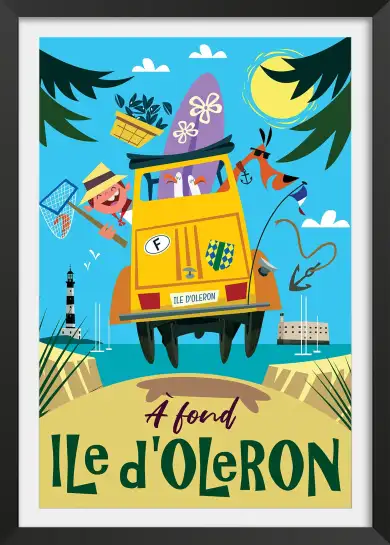 Affiche À fond Île d'Oléron - Illustration rétro voiture de vacances