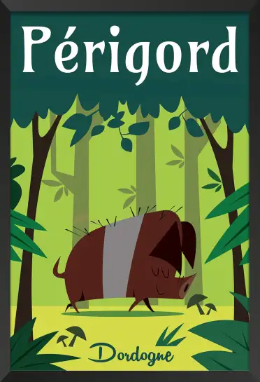 Affiche Périgord Dordogne - Illustration vintage sanglier en forêt