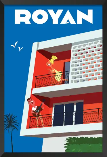 Affiche Royan - Illustration rétro architecture moderne et musique