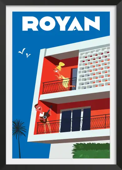 Affiche Royan - Illustration rétro architecture moderne et musique