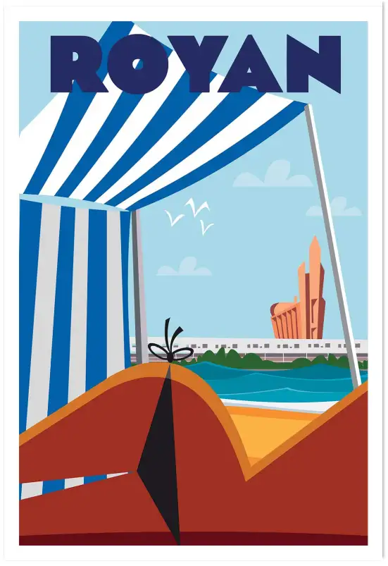 Affiche Royan plage - Illustration vintage vue sur l'architecture