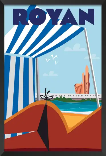 Affiche Royan plage - Illustration vintage vue sur l'architecture