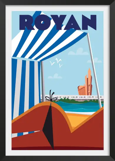 Affiche Royan plage - Illustration vintage vue sur l'architecture
