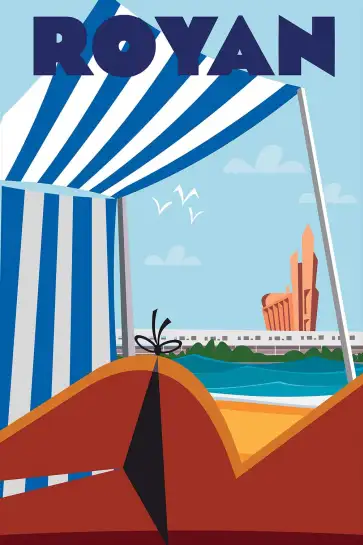 Affiche Royan plage - Illustration vintage vue sur l'architecture