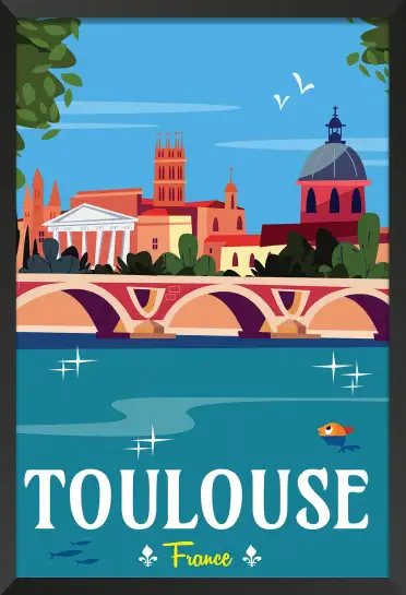 Affiche Toulouse France - Illustration vintage Pont Neuf et Capitole