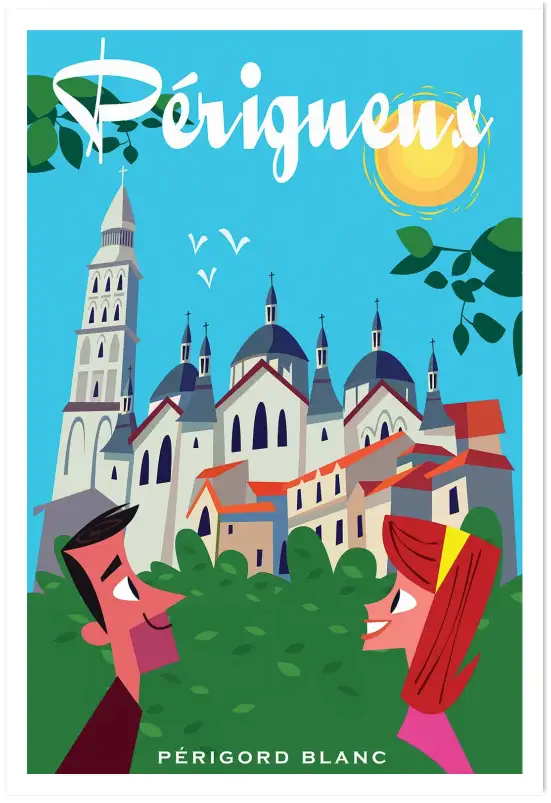 Affiche Périgueux Périgord Blanc - Illustration vintage cathédrale Saint-Front