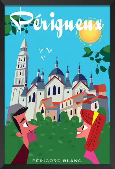 Affiche Périgueux Périgord Blanc - Illustration vintage cathédrale Saint-Front