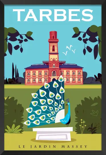 Affiche Tarbes - Illustration rétro du Jardin Massey et son paon