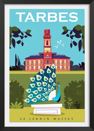 Affiche Tarbes - Illustration rétro du Jardin Massey et son paon