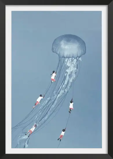 Affiche enfants et méduse géante - art surréaliste