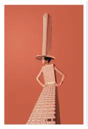 Affiche femme gratte-ciel par maarten leon - art surréaliste et mode