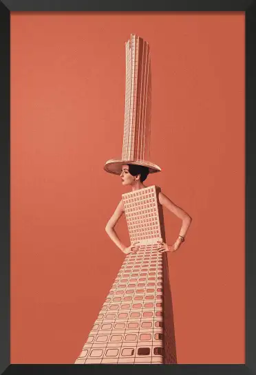 Affiche femme gratte-ciel par maarten leon - art surréaliste et mode