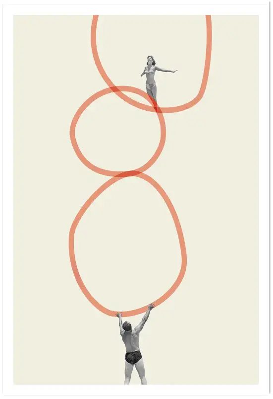 Affiche équilibre - art abstrait et collage rétro baigneurs