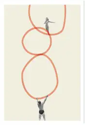 Affiche équilibre - art abstrait et collage rétro baigneurs