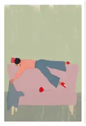 Affiche femme en lévitation sur canapé - art moderne illustration élégante