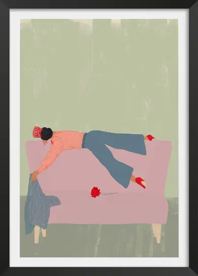 Affiche femme en lévitation sur canapé - art moderne illustration élégante