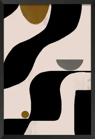 Affiche art abstrait graphique - formes ondulées noires et ocre