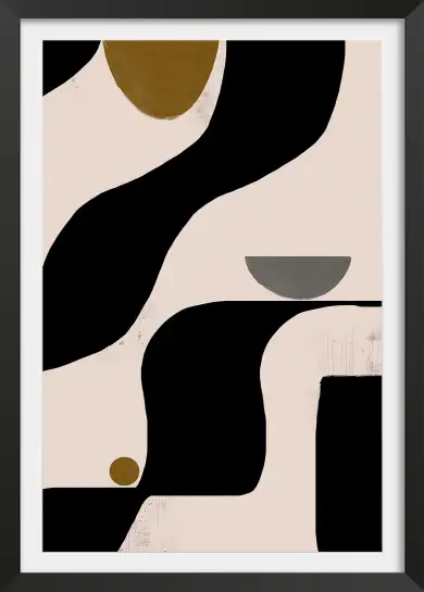 Affiche art abstrait graphique - formes ondulées noires et ocre