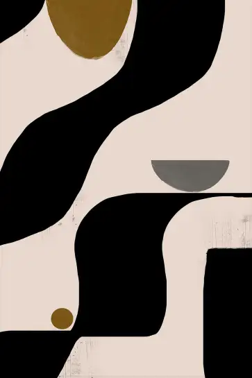 Affiche art abstrait graphique - formes ondulées noires et ocre