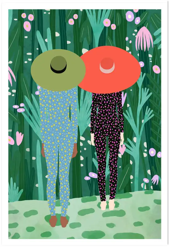 Affiche femmes aux chapeaux - illustration jungle colorée