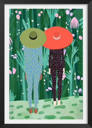 Affiche femmes aux chapeaux - illustration jungle colorée