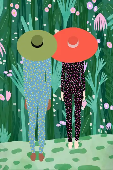 Affiche femmes aux chapeaux - illustration jungle colorée