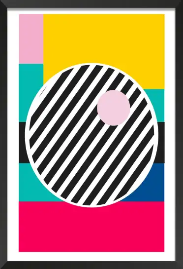Affiche art géométrique pop - cercle à rayures et couleurs vives