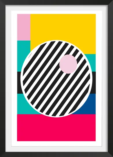 Affiche art géométrique pop - cercle à rayures et couleurs vives
