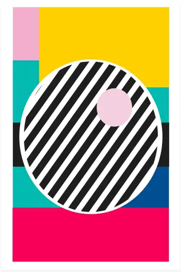 Affiche art géométrique pop - cercle à rayures et couleurs vives