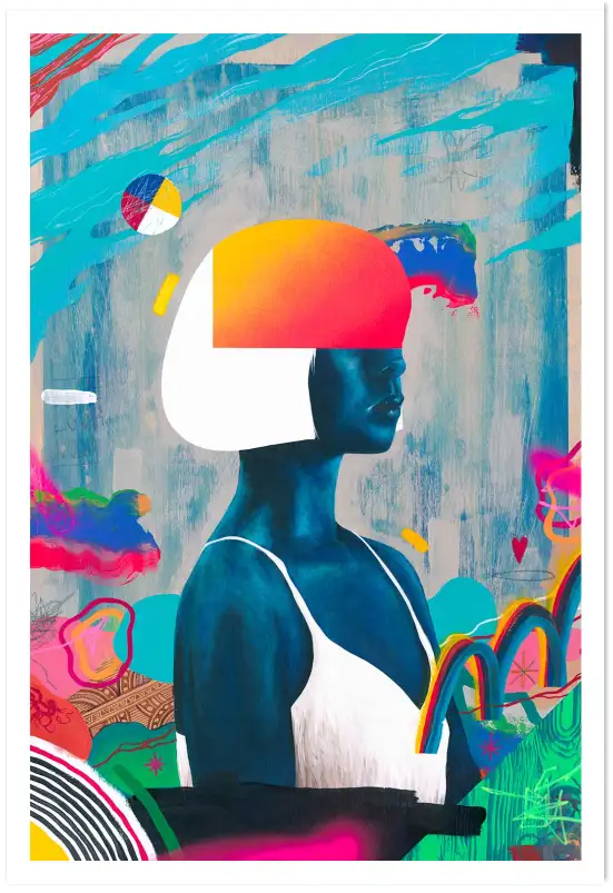 Poster portrait de femme pop Art & street Art - Déco murale contemporaine colorée