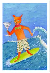 Affiche chat surfeur - illustration humoristique