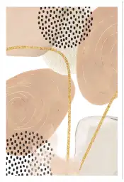 Affiche art abstrait beige - formes douces et traits dorés