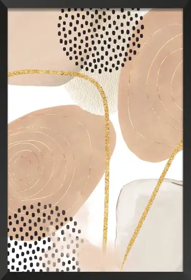 Affiche art abstrait beige - formes douces et traits dorés