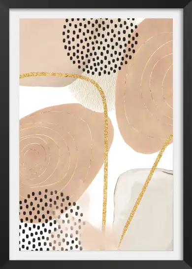 Affiche art abstrait beige - formes douces et traits dorés