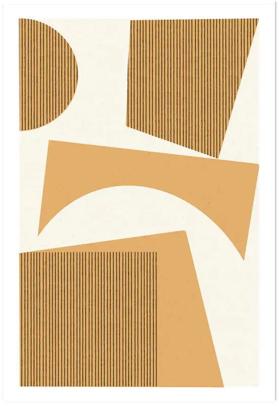 Affiche Formes Découpées - Composition géométrique ocre et beige