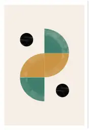Affiche Géométrique Moderne - Demi-cercles vert, ocre et cercles noirs