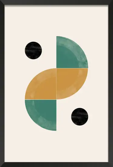 Affiche Géométrique Moderne - Demi-cercles vert, ocre et cercles noirs