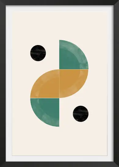 Affiche Géométrique Moderne - Demi-cercles vert, ocre et cercles noirs