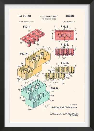 Affiche brevet vintage - dessin technique brique de jeu lego