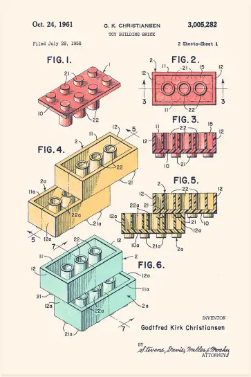 Affiche brevet vintage - dessin technique brique de jeu lego