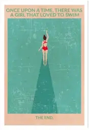 Affiche retro nageuse - illustration rétro nageuse en maillot rouge
