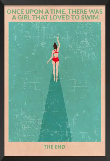 Affiche retro nageuse - illustration rétro nageuse en maillot rouge
