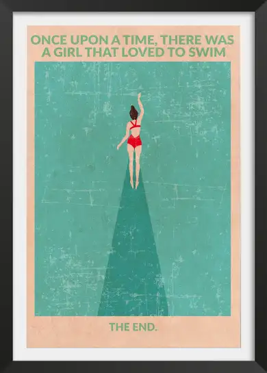 Affiche retro nageuse - illustration rétro nageuse en maillot rouge